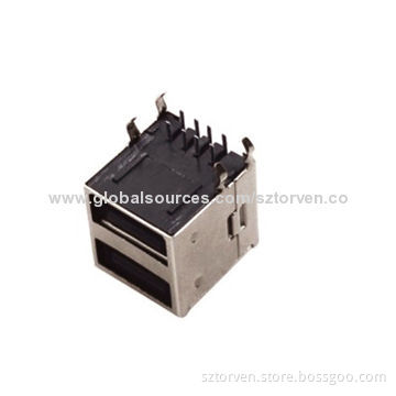USB2.0 Female 4P Connector, Dual Layers, Right Angle A Type
